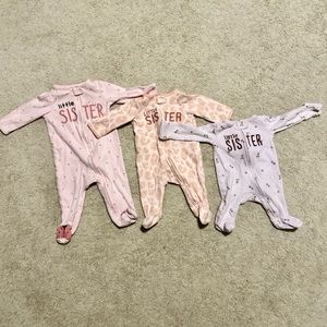 Set of 3 Carter’s Little Sister Zipper Footies